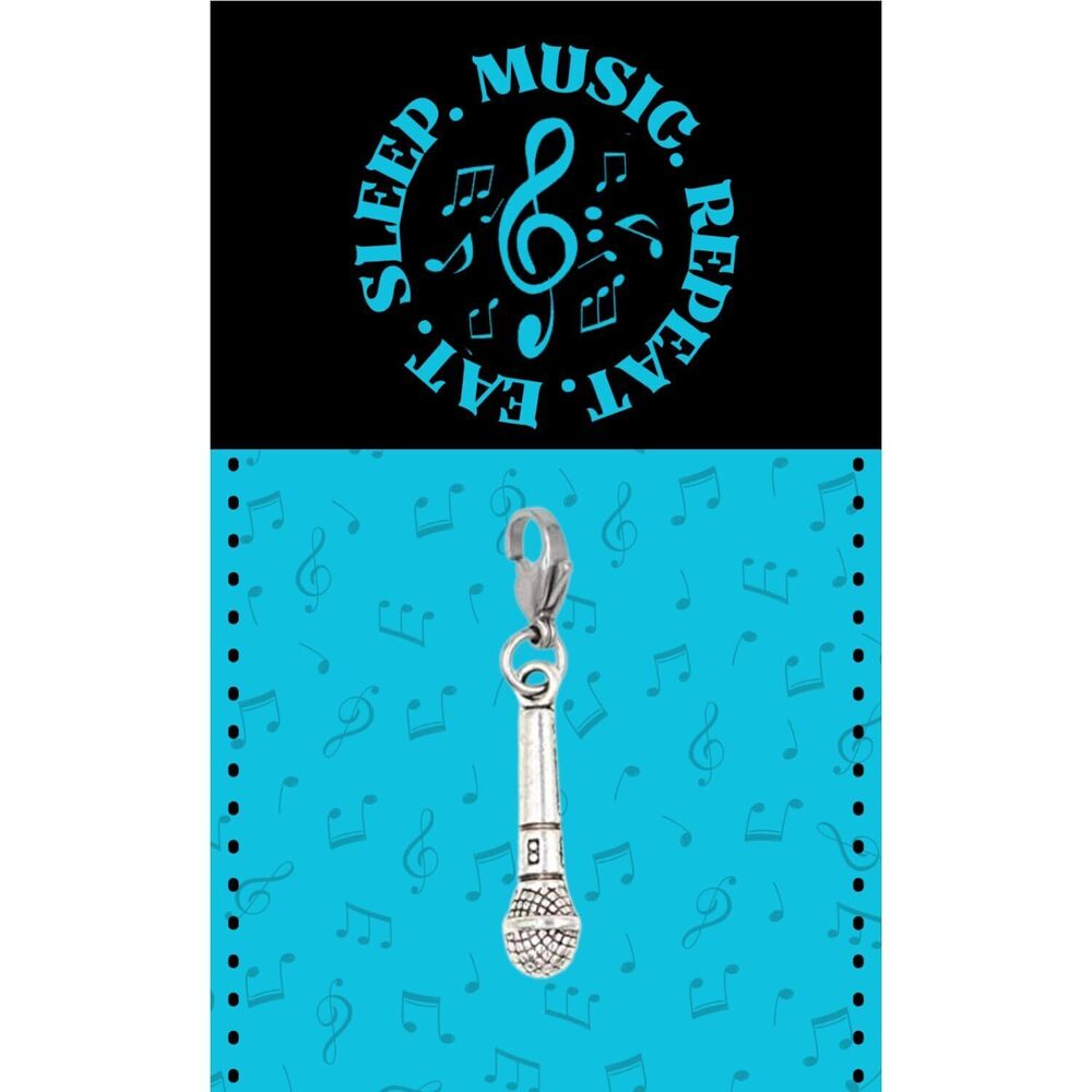 1231 Microphone Clip-On Charm with Music Card – Silver-Tone Music Pendant